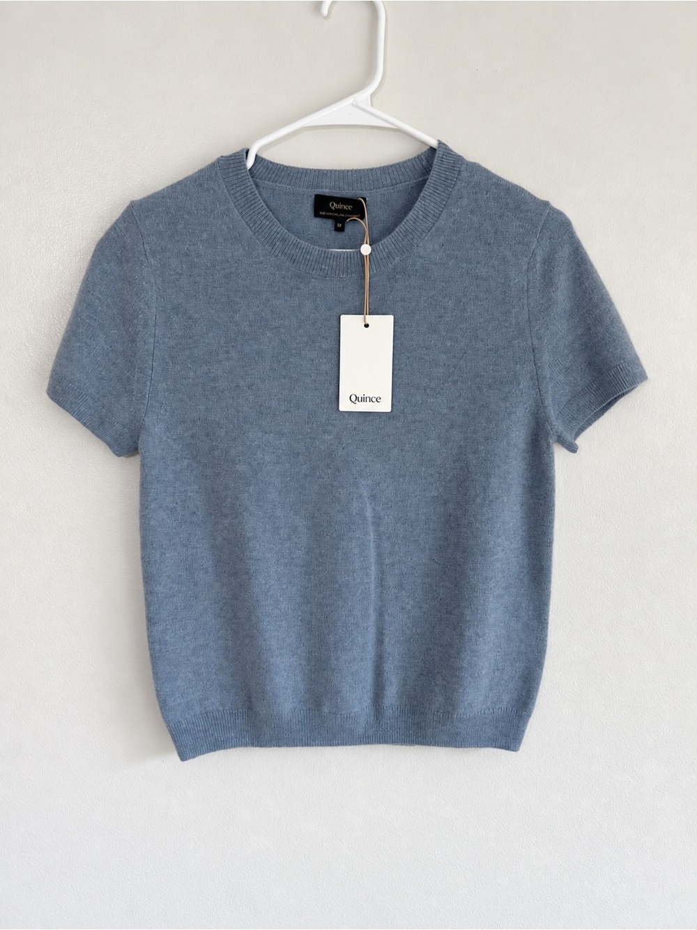 Quince 100% Mongolian Cashmere Tee Faded Denim Blue Medium NWT